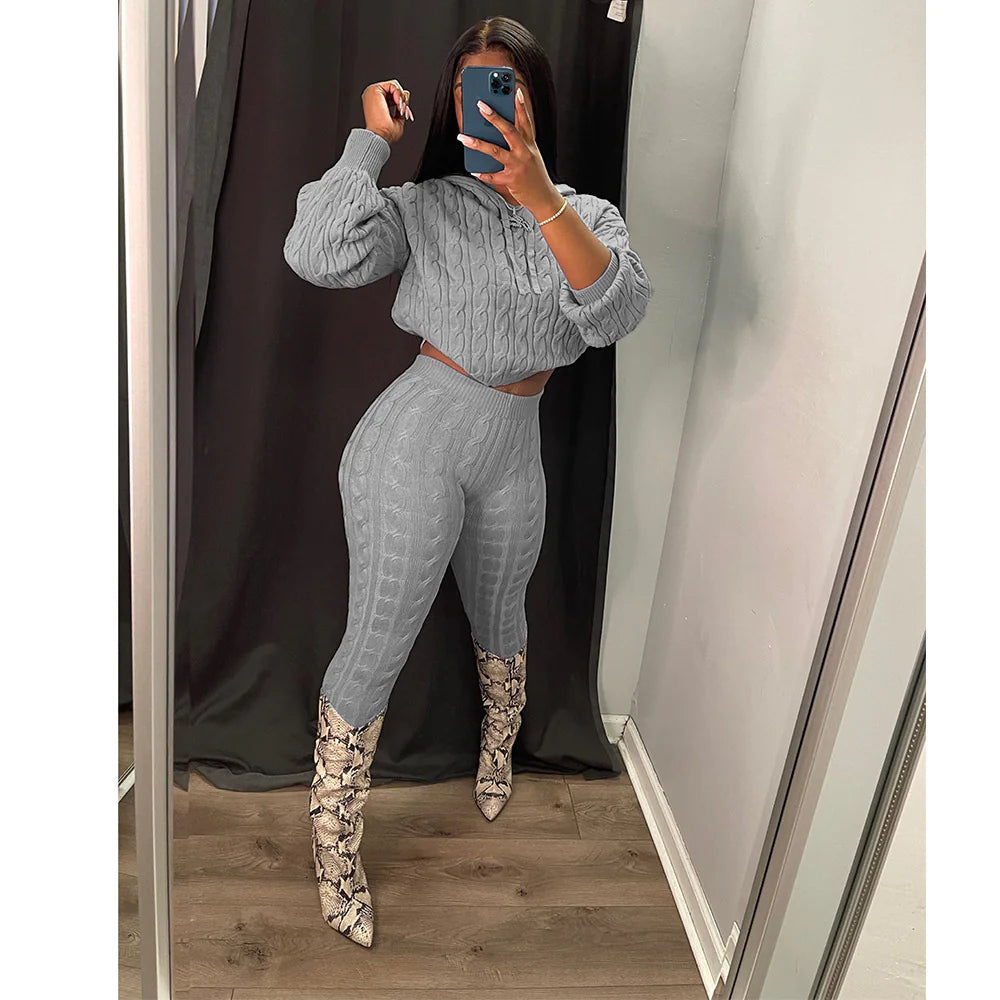 Solid Color Knit Sweater Suit