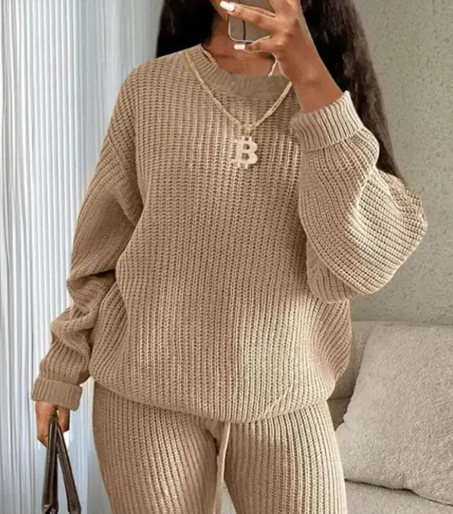 Women's Fashionable Knitted Wool Trousers Suit