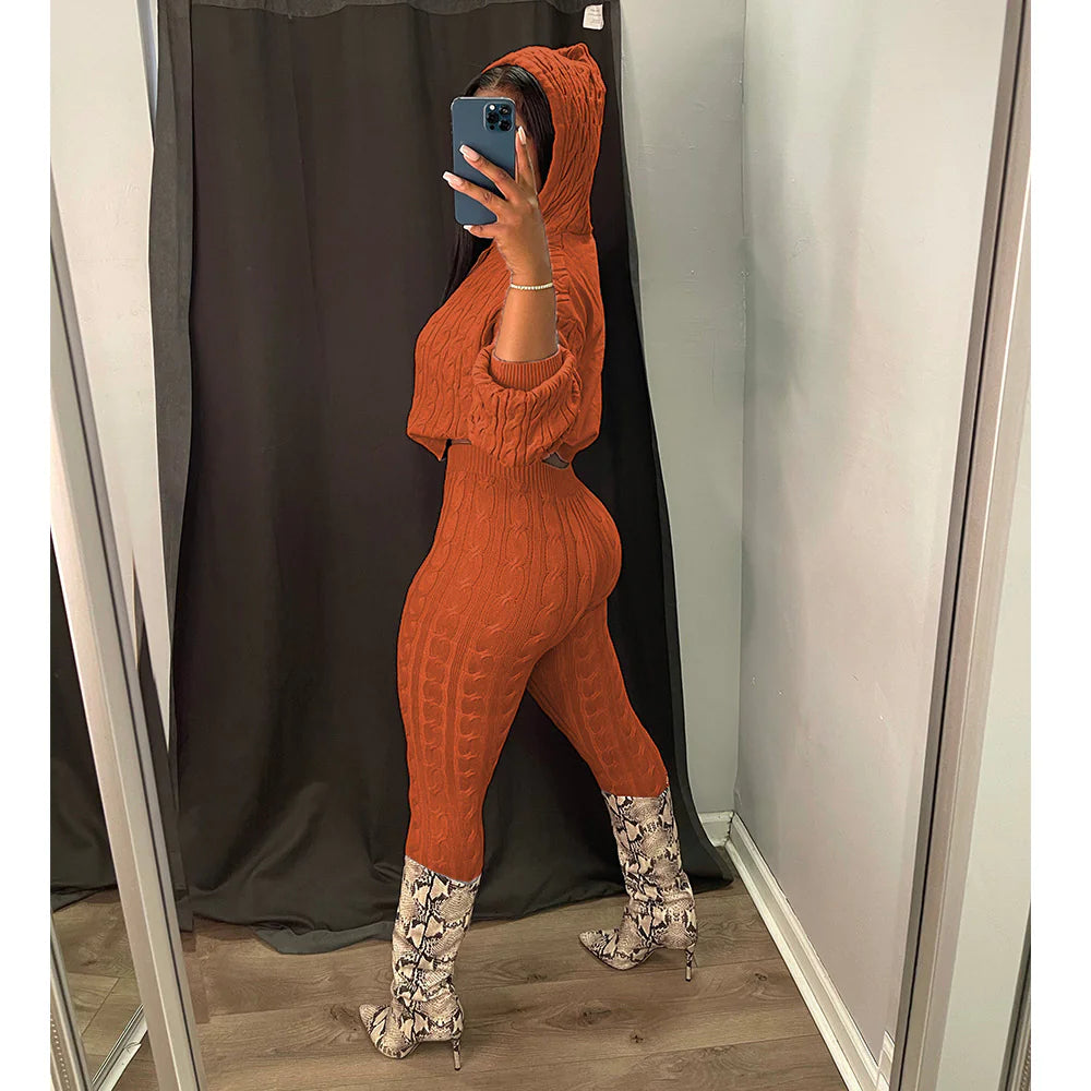 Solid Color Knit Sweater Suit