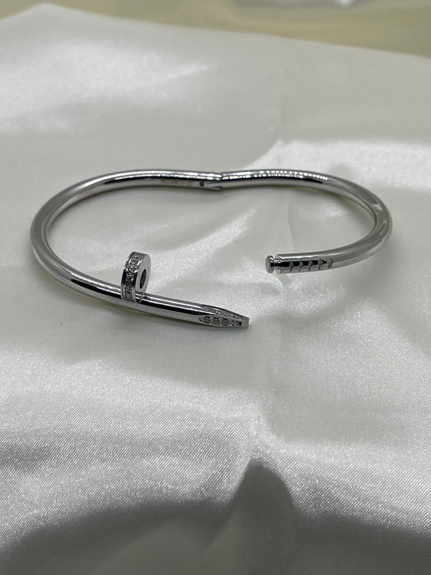 Stainless Steel Nail Bangle Bracelet with Diamond Studs