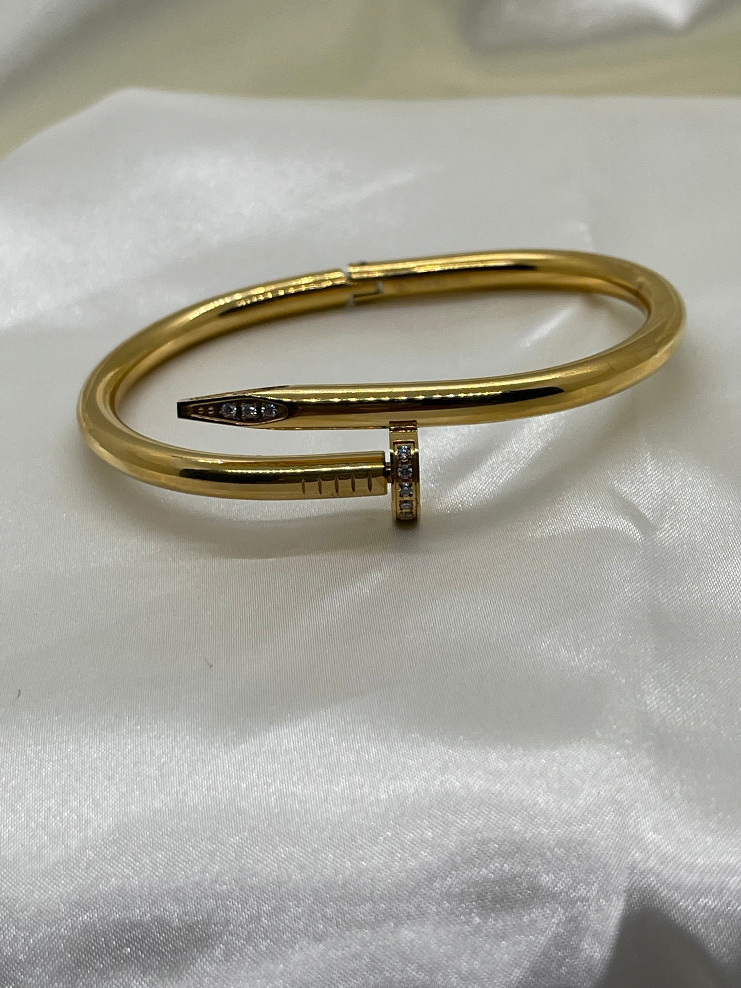 Stainless Steel Nail Bangle Bracelet with Diamond Studs