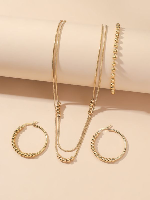 Stainless Steel Basic Vintage Style necklace Set with Bracelet