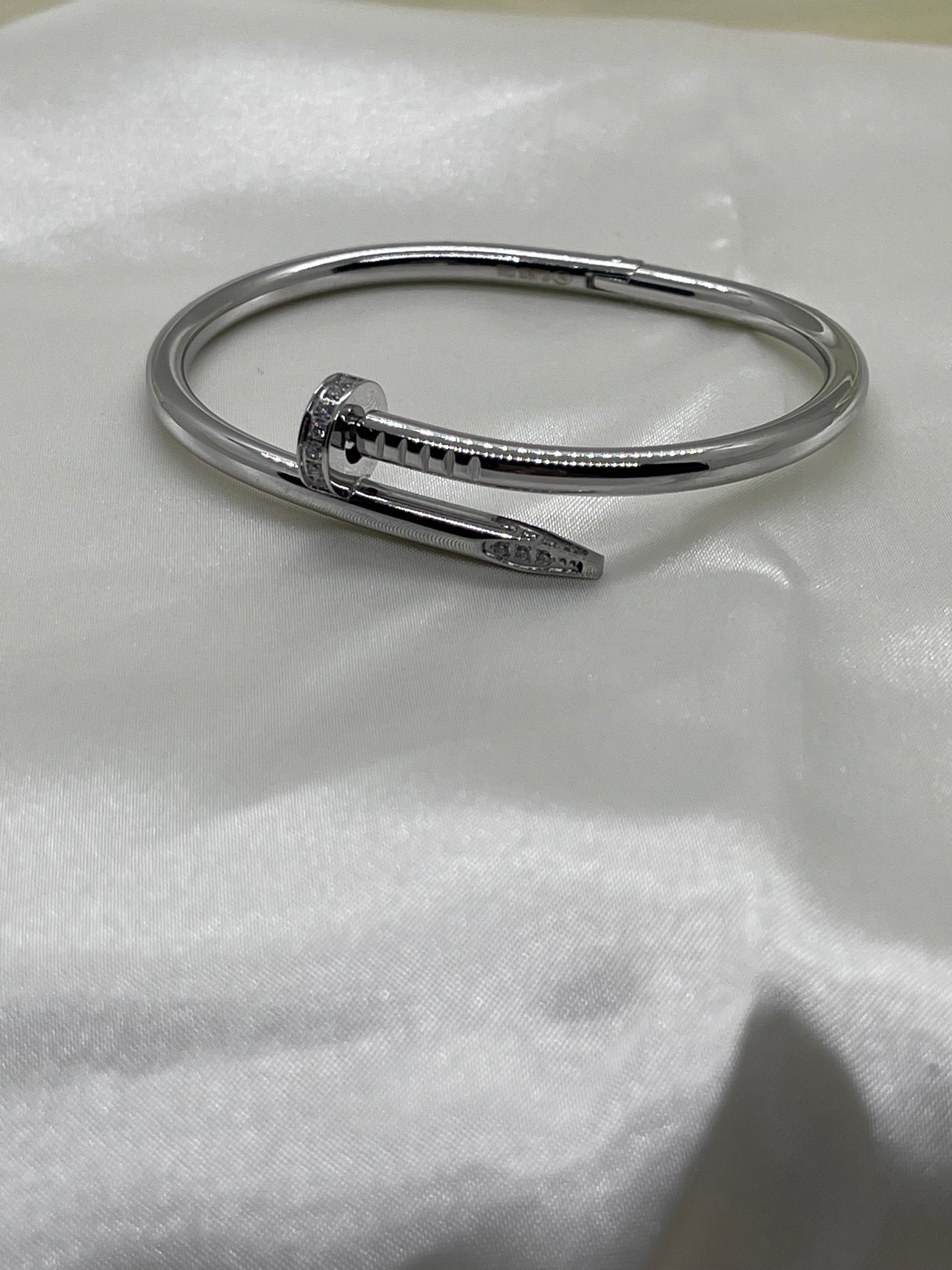 Stainless Steel Nail Bangle Bracelet with Diamond Studs