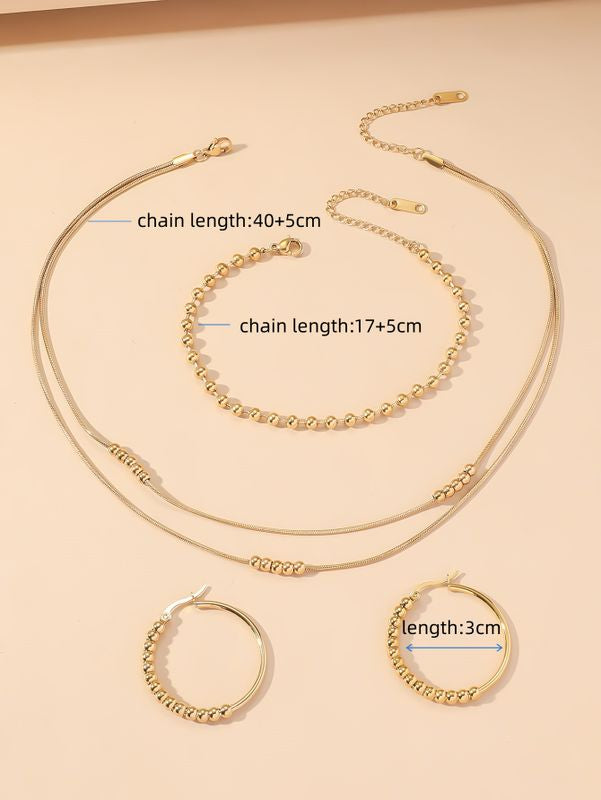 Stainless Steel Basic Vintage Style necklace Set with Bracelet