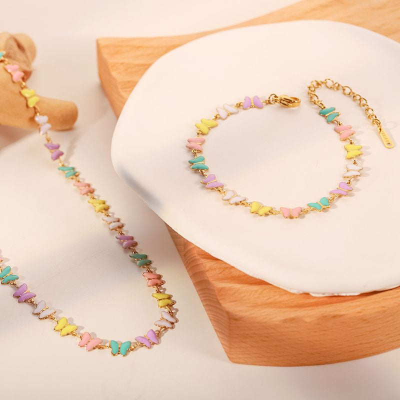 Multi Colored 304 Stainless Steel Necklace and Bracelet set