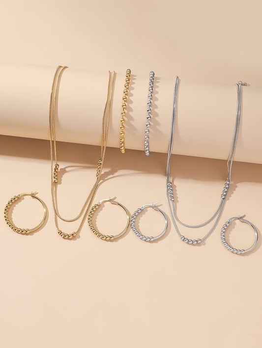 Stainless Steel Basic Vintage Style necklace Set with Bracelet