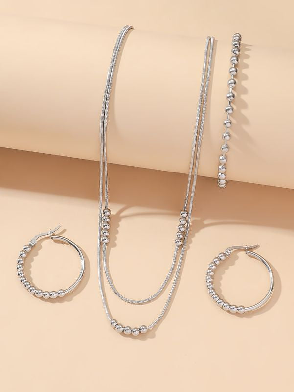 Stainless Steel Basic Vintage Style necklace Set with Bracelet