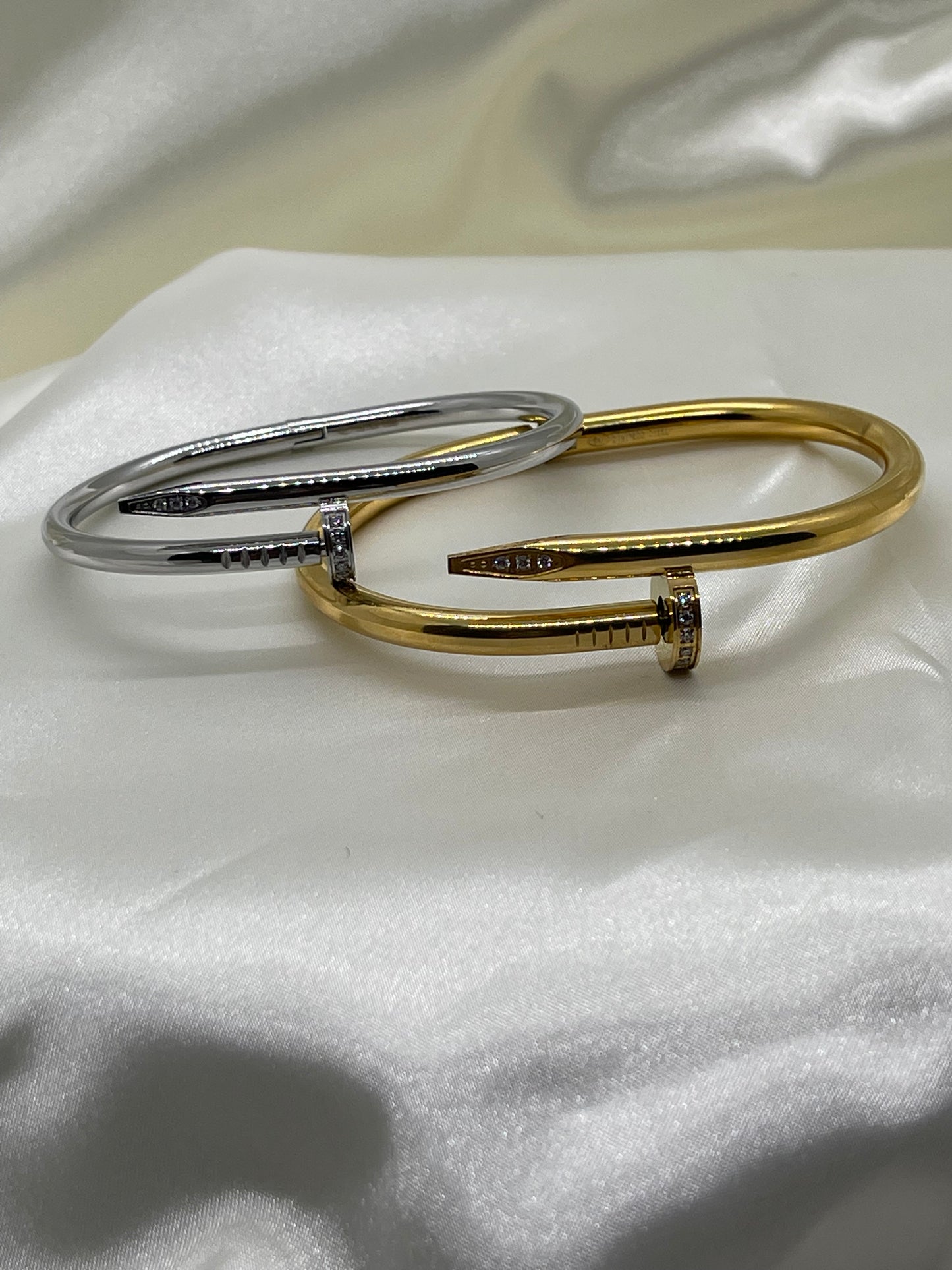 Stainless Steel Nail Bangle Bracelet with Diamond Studs