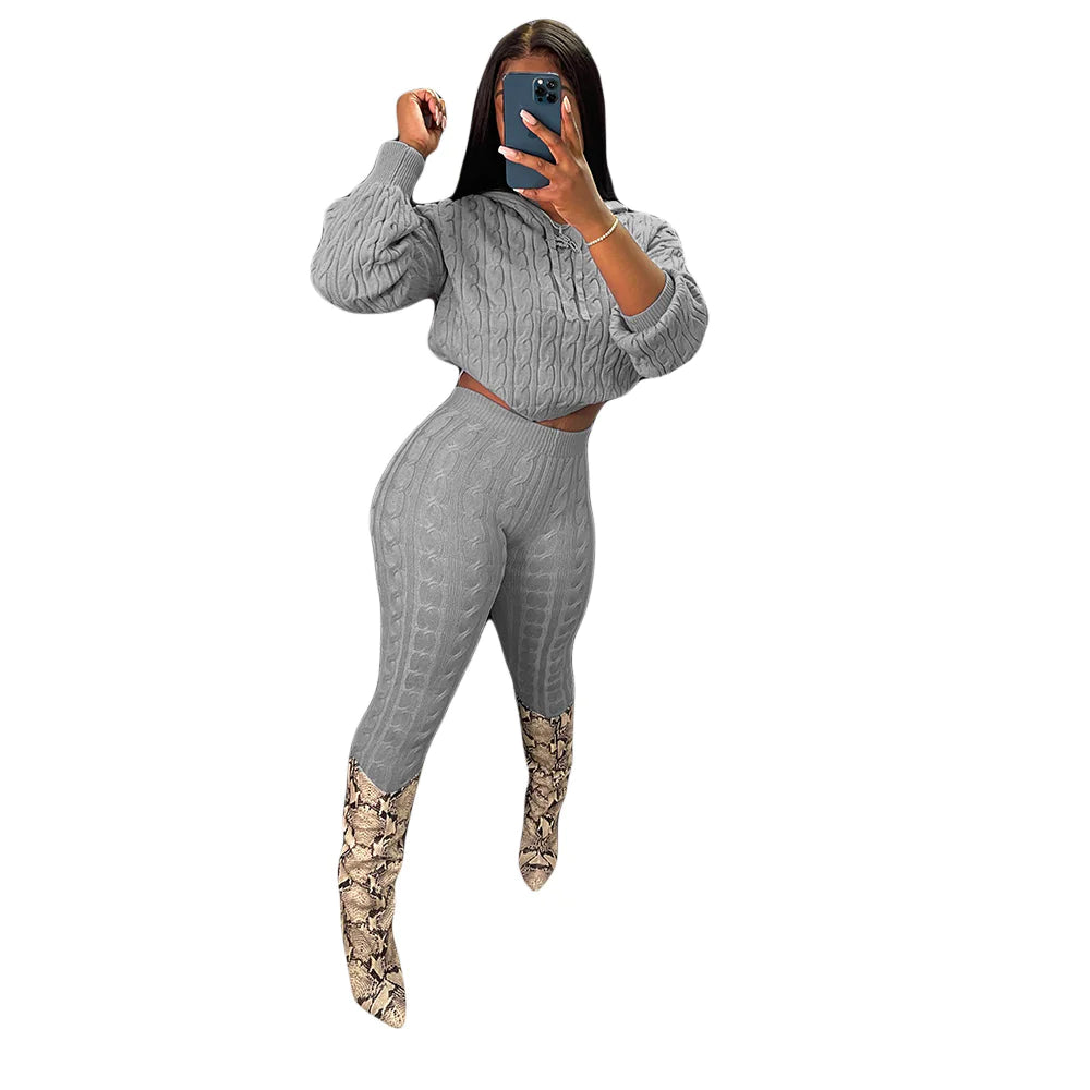 Solid Color Knit Sweater Suit